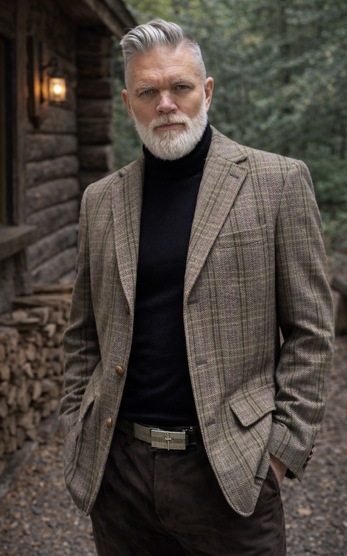 Férfi gyapjúszövet kabát, kockás, barna