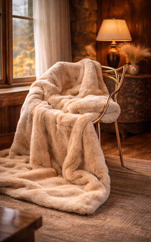 Nyírott nyúl ágytakaró fehér színben