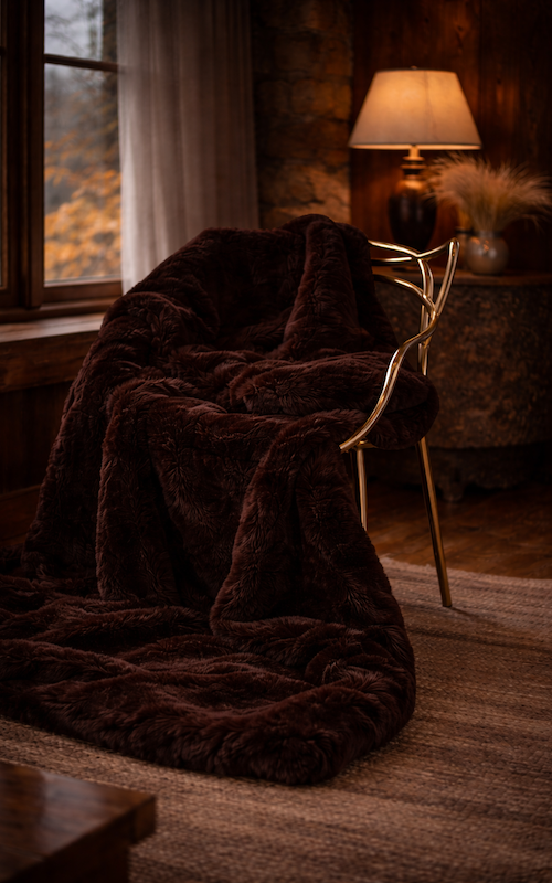 Nyírott nyúl ágytakaró sötétbarna színben