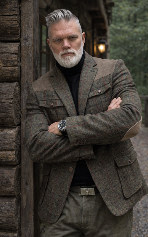 Férfi gyapjúszövet kabát, kockás, khaki színben