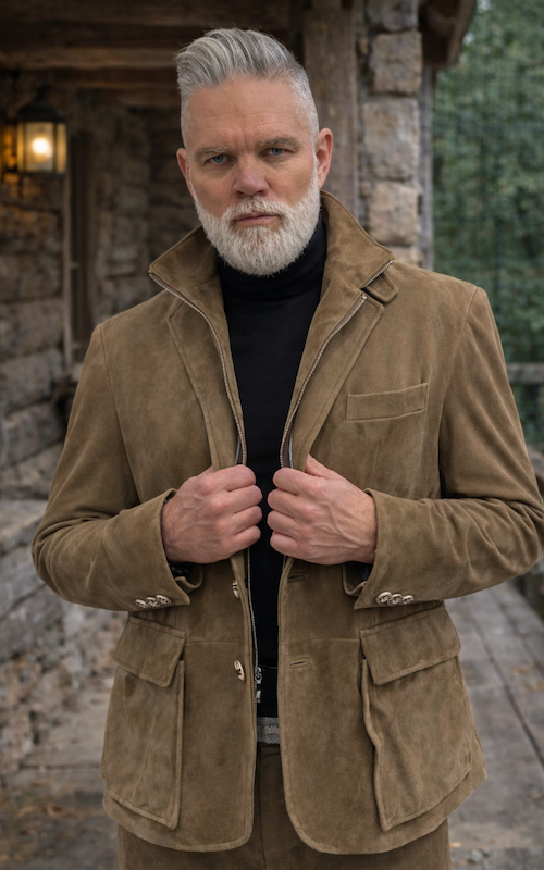 Férfi bőr zakó, világosbarna