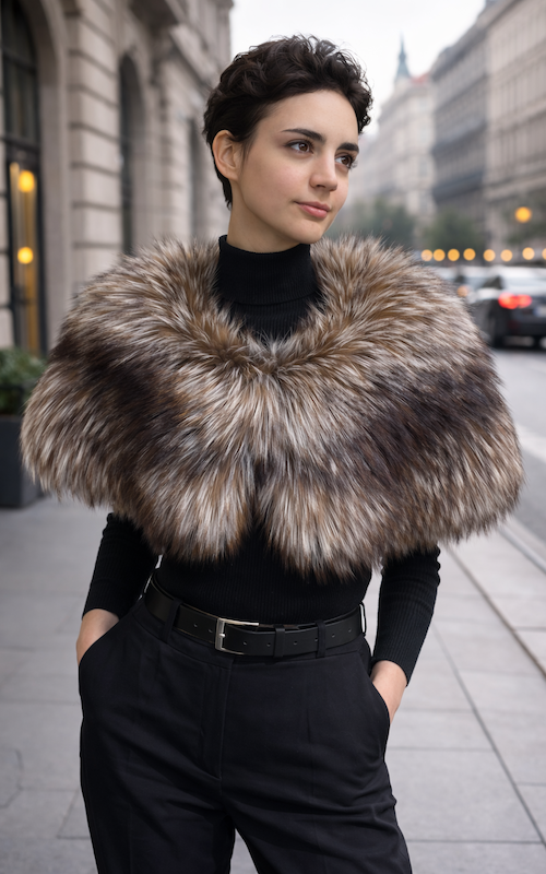 Ezüstróka pelerin, sötétbarna, one size